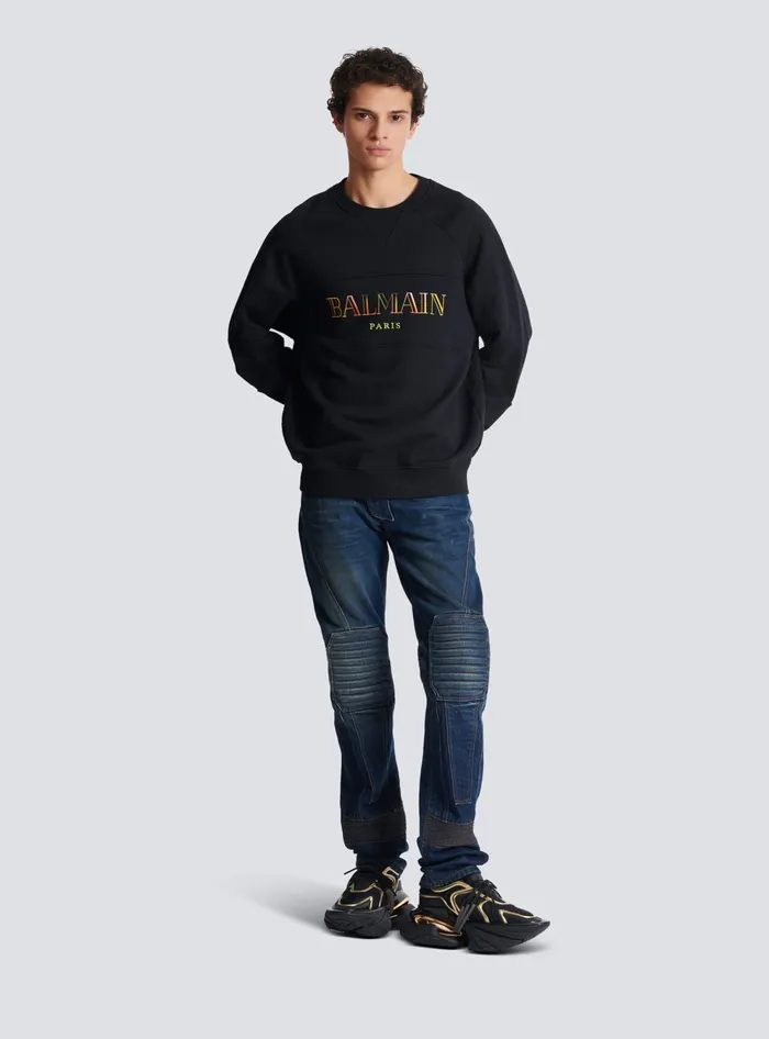 Balmain Vintage Embroidered Oversized Sweatshirt Black Men Sweatshirts