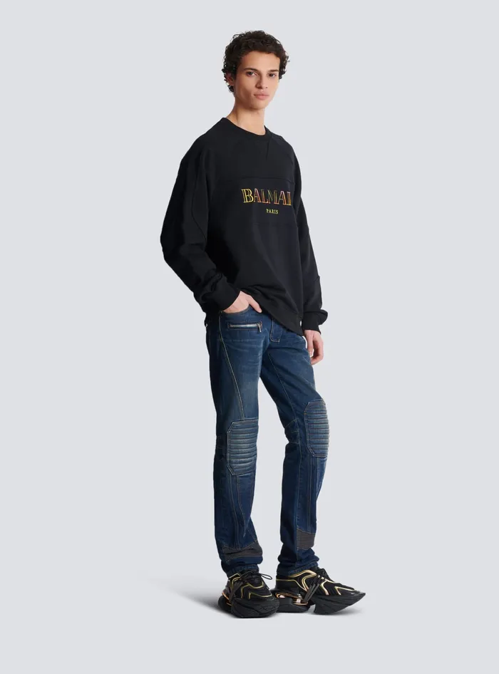 Balmain Vintage Embroidered Oversized Sweatshirt Black Men Sweatshirts