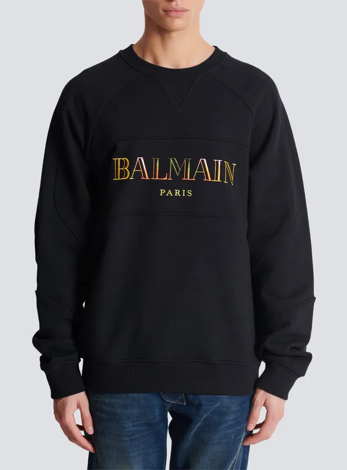 Balmain Vintage Embroidered Oversized Sweatshirt Black Men Sweatshirts