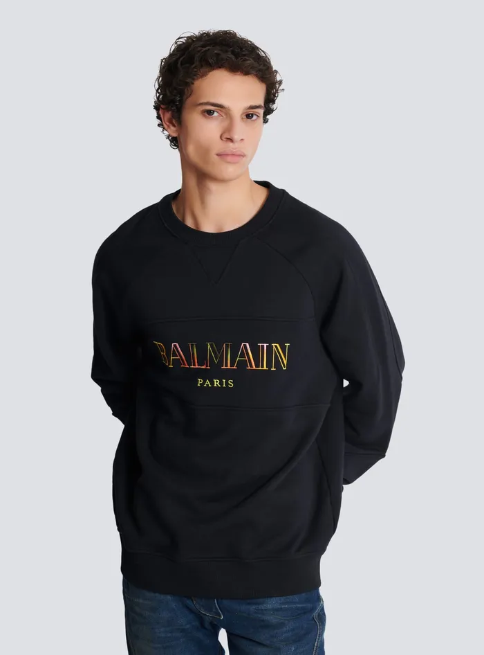 Balmain Vintage Embroidered Oversized Sweatshirt Black Men Sweatshirts