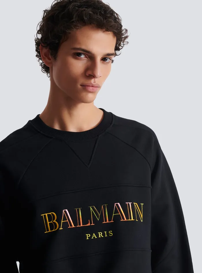 Balmain Vintage Embroidered Oversized Sweatshirt Black Men Sweatshirts