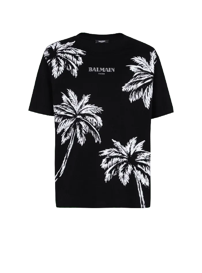 Balmain Vintage Tshirt With Palm Tree Print Black Men TShirts