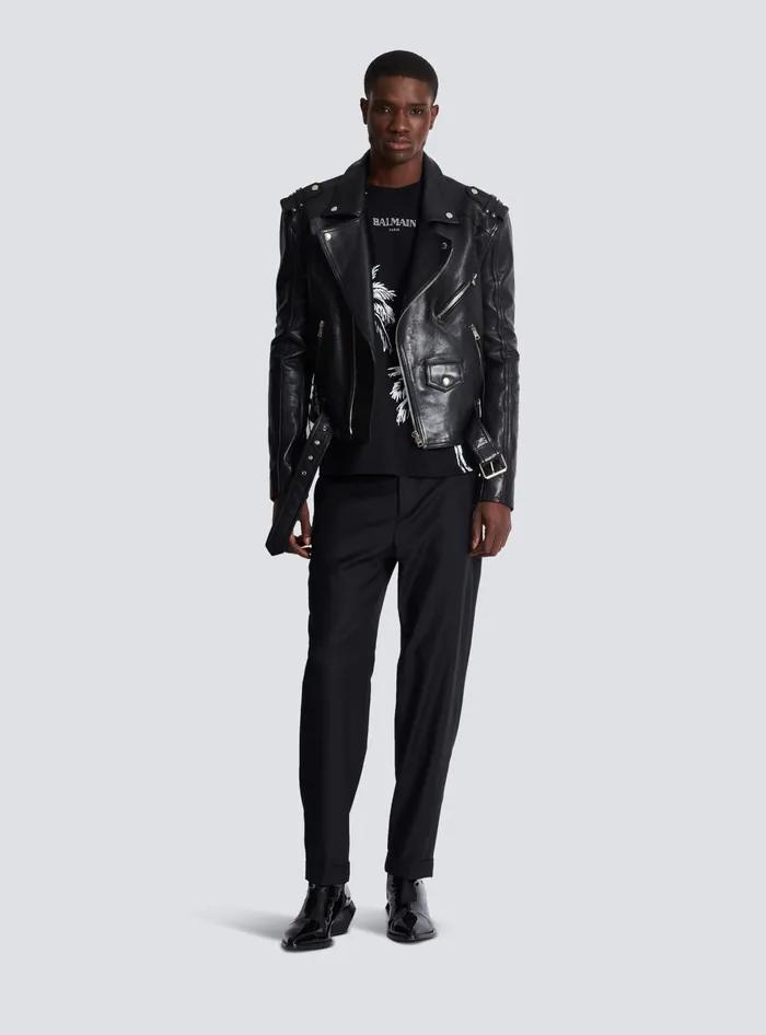 Balmain Vintage Tshirt With Palm Tree Print Black Men TShirts