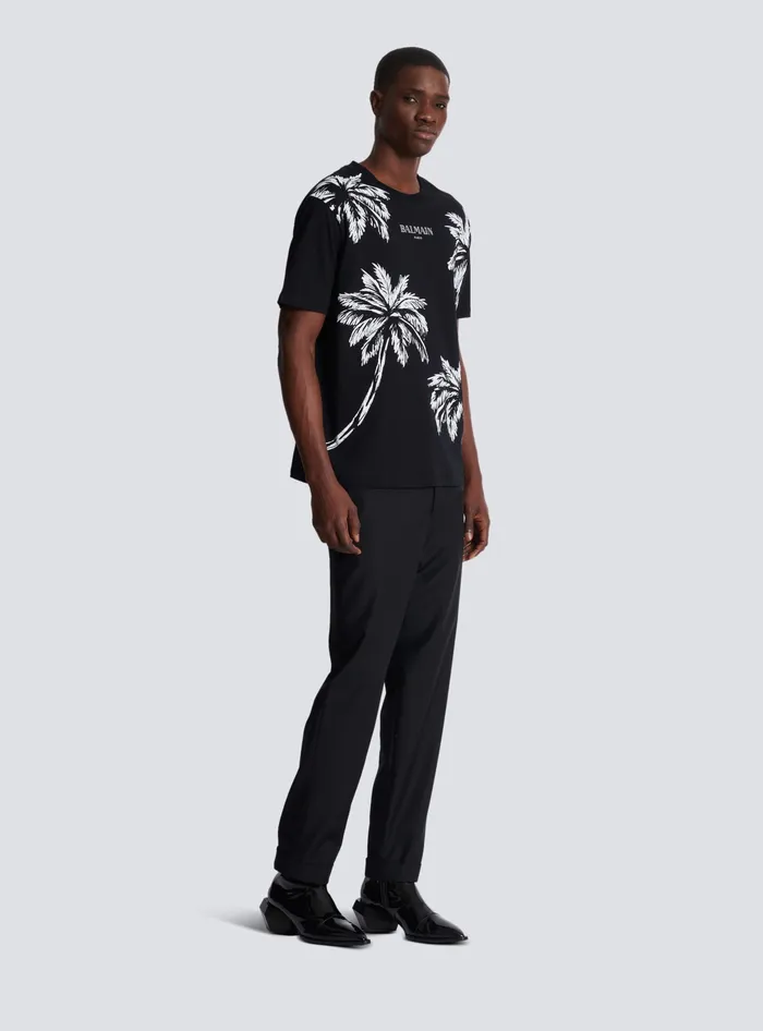 Balmain Vintage Tshirt With Palm Tree Print Black Men TShirts