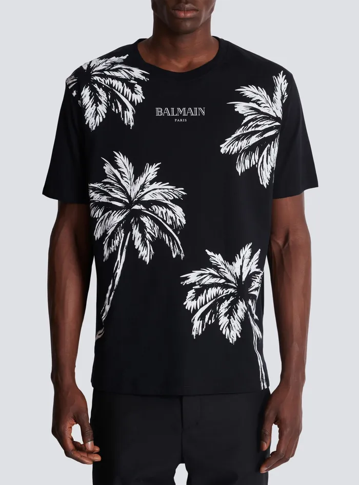 Balmain Vintage Tshirt With Palm Tree Print Black Men TShirts