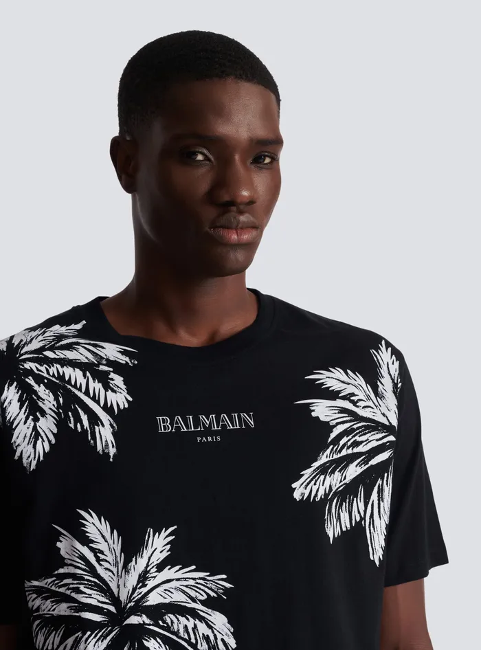 Balmain Vintage Tshirt With Palm Tree Print Black Men TShirts