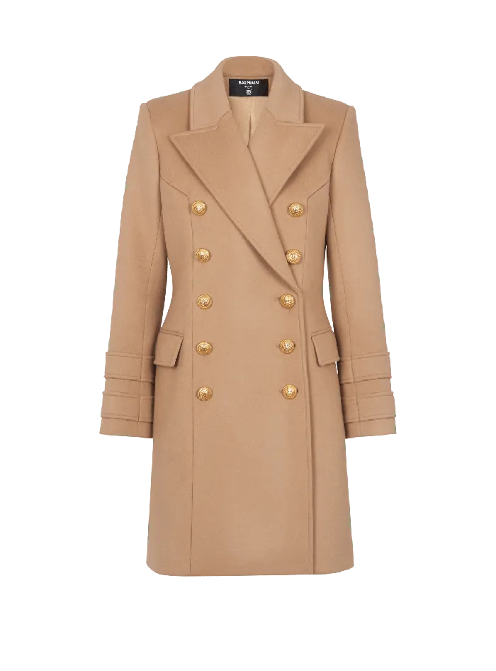 Balmain Wool And Cashmere Coat Brown Women Outerwear
