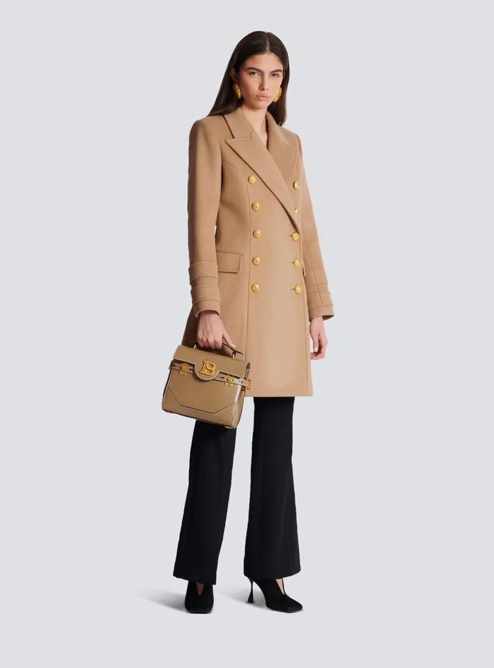 Balmain Wool And Cashmere Coat Brown Women Outerwear