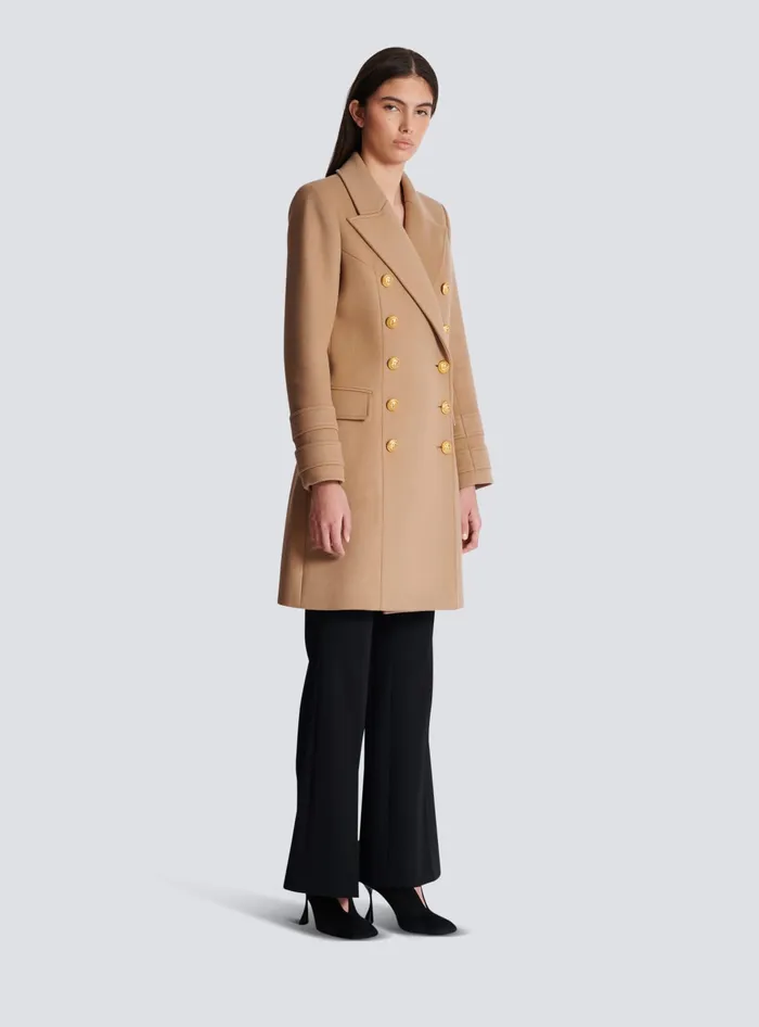 Balmain Wool And Cashmere Coat Brown Women Outerwear
