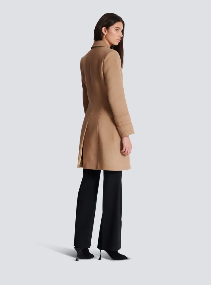 Balmain Wool And Cashmere Coat Brown Women Outerwear