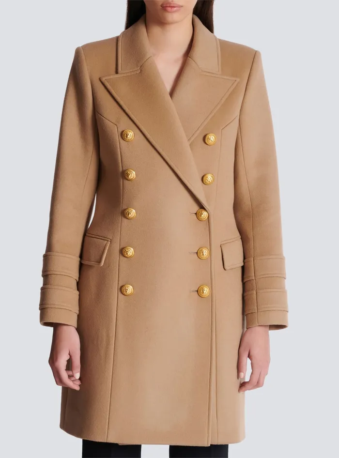 Balmain Wool And Cashmere Coat Brown Women Outerwear