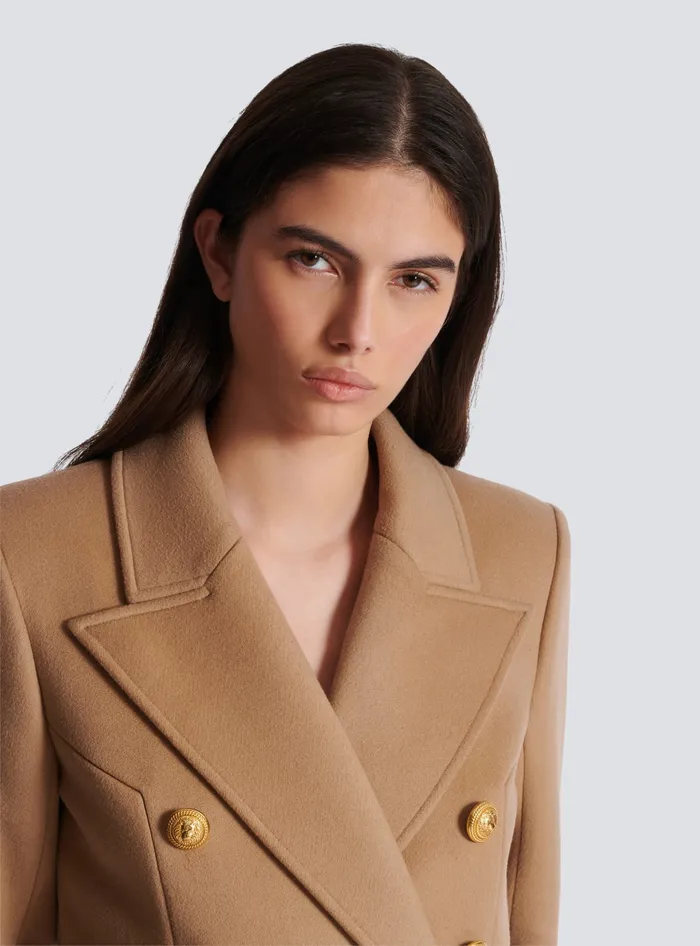 Balmain Wool And Cashmere Coat Brown Women Outerwear