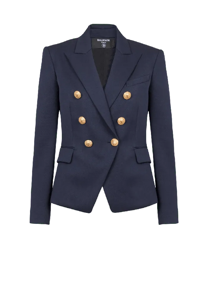 Balmain Wool Doublebreasted Jacket Navy Women Jackets And Blazers