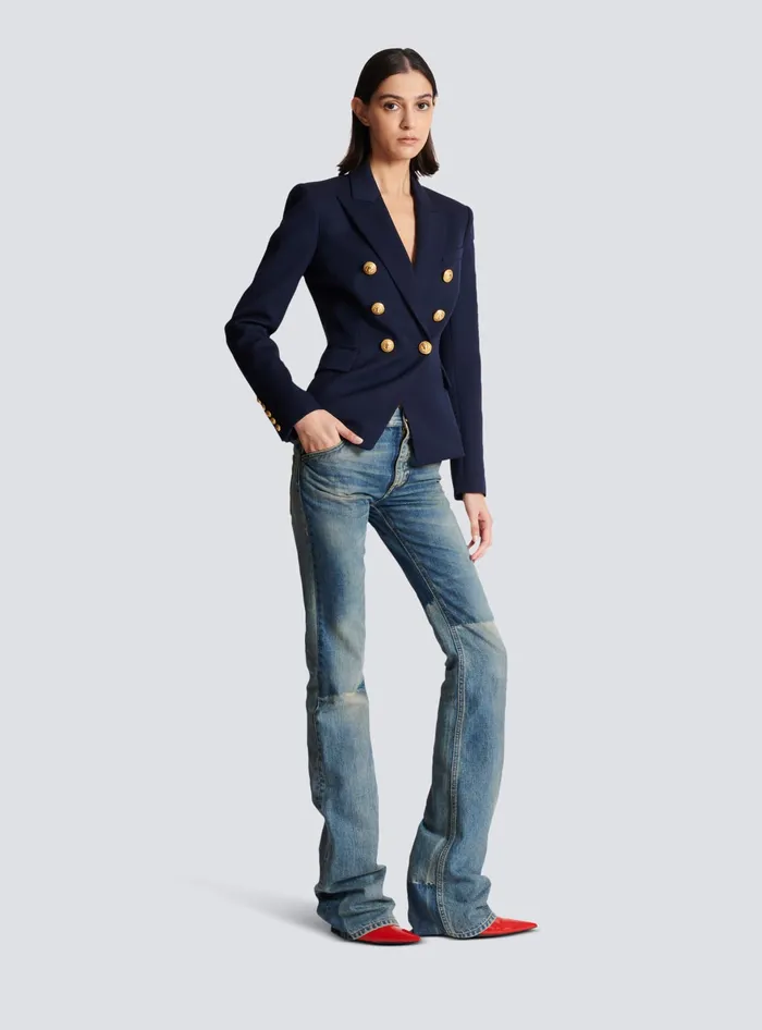 Balmain Wool Doublebreasted Jacket Navy Women Jackets And Blazers