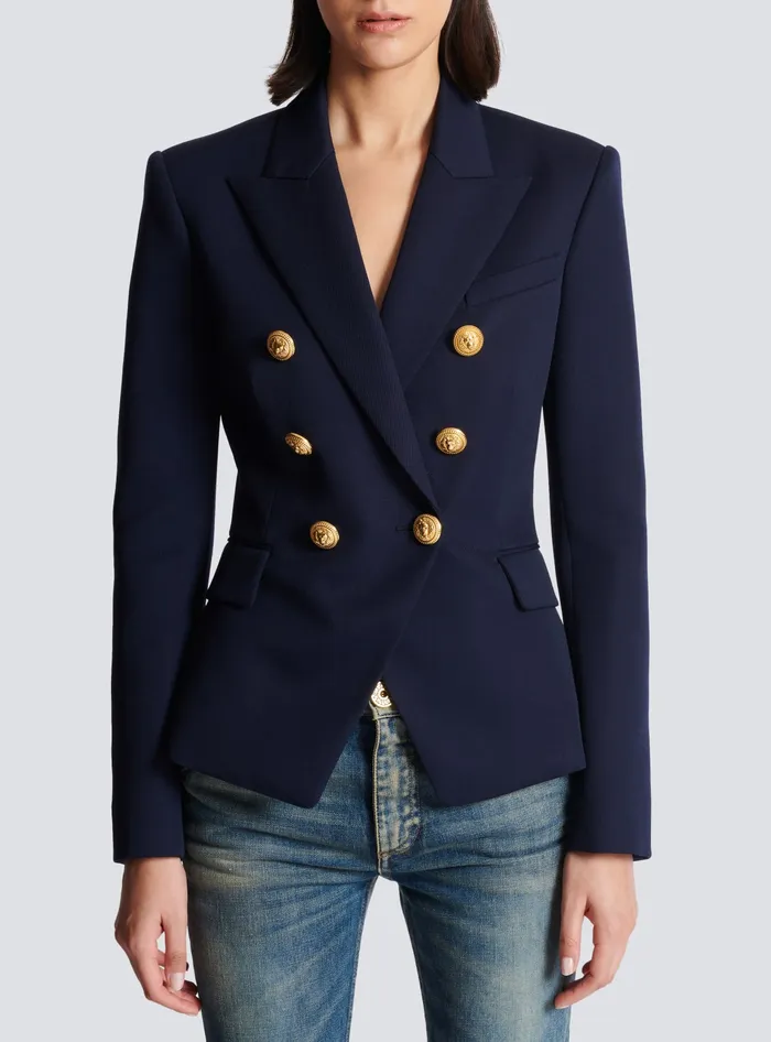 Balmain Wool Doublebreasted Jacket Navy Women Jackets And Blazers