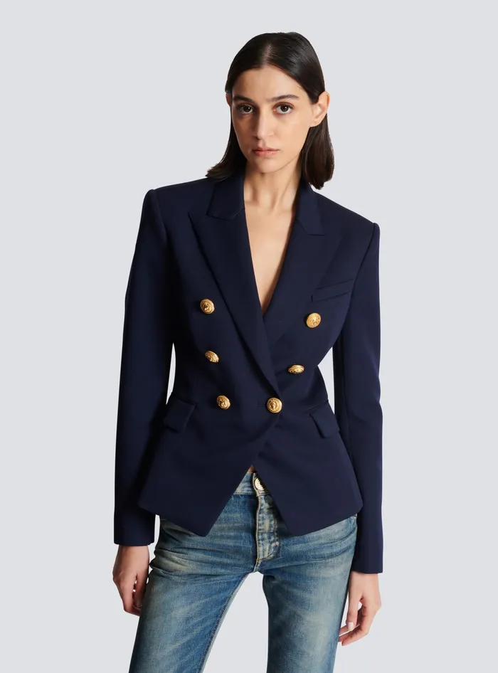 Balmain Wool Doublebreasted Jacket Navy Women Jackets And Blazers