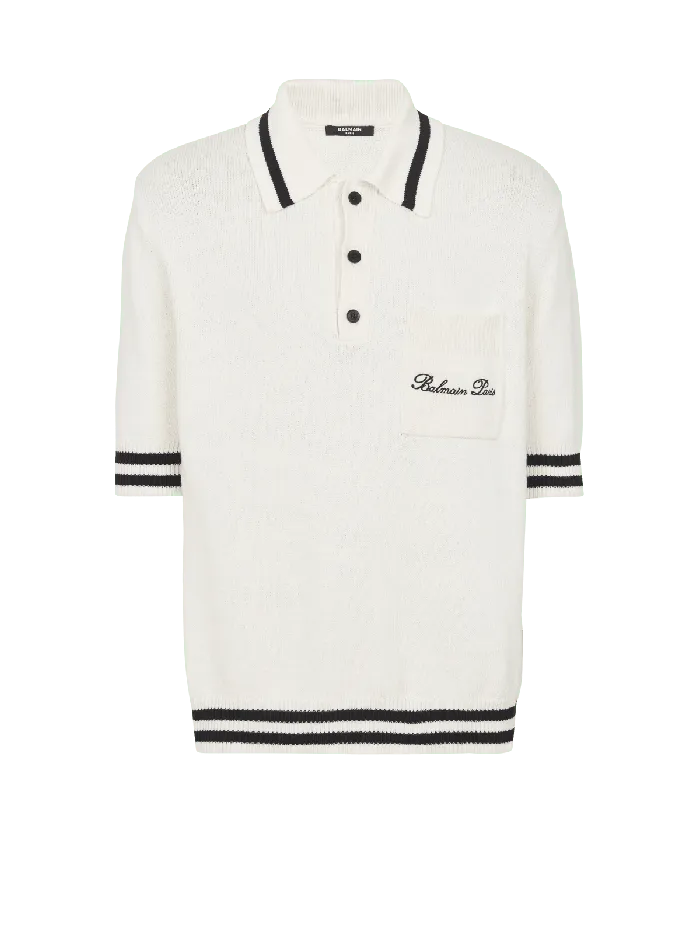 Balmain Wool Polo Shirt With Signature Embroidery White Men Shirts And Polos