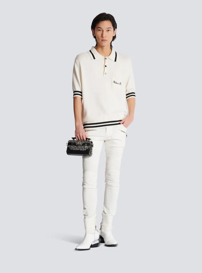 Balmain Wool Polo Shirt With Signature Embroidery White Men Shirts And Polos