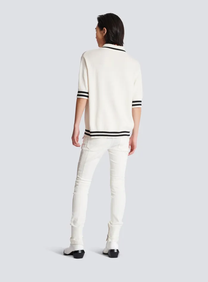 Balmain Wool Polo Shirt With Signature Embroidery White Men Shirts And Polos