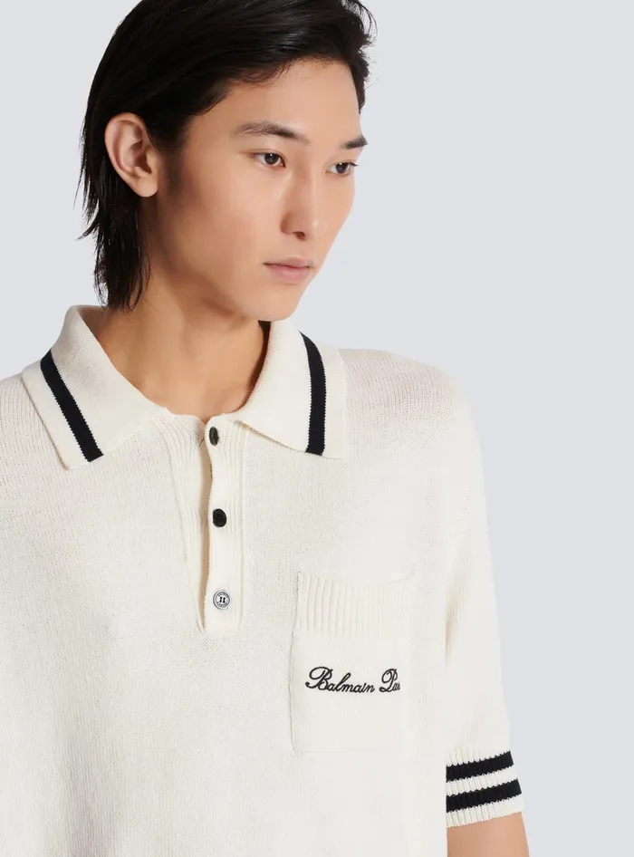 Balmain Wool Polo Shirt With Signature Embroidery White Men Shirts And Polos