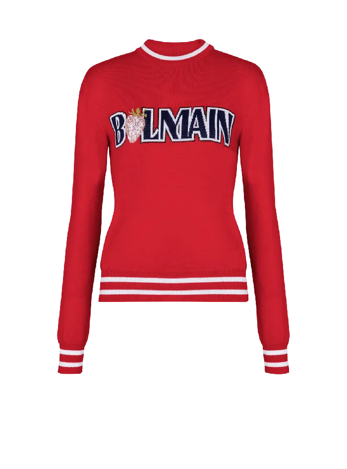 Balmain Wool Strawberry Jumper Red Women Knitwear