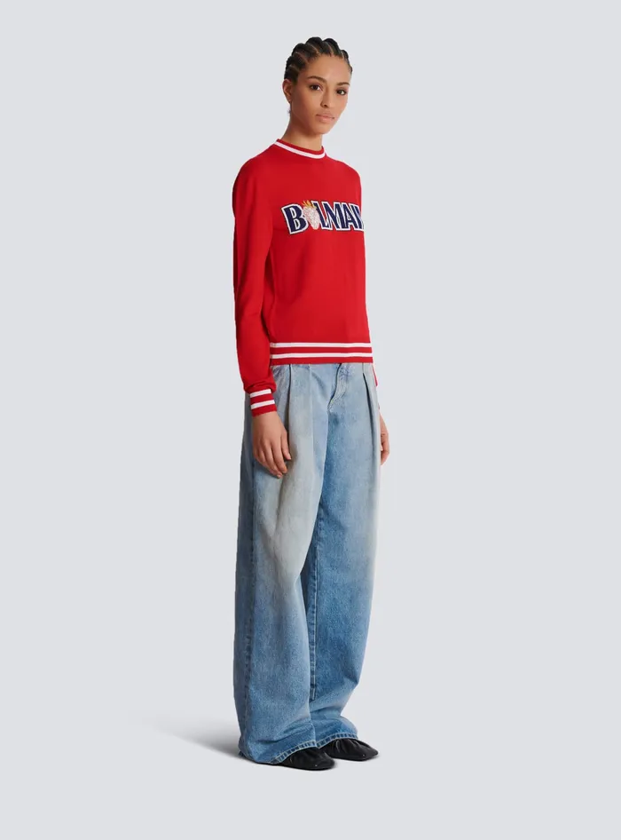Balmain Wool Strawberry Jumper Red Women Knitwear