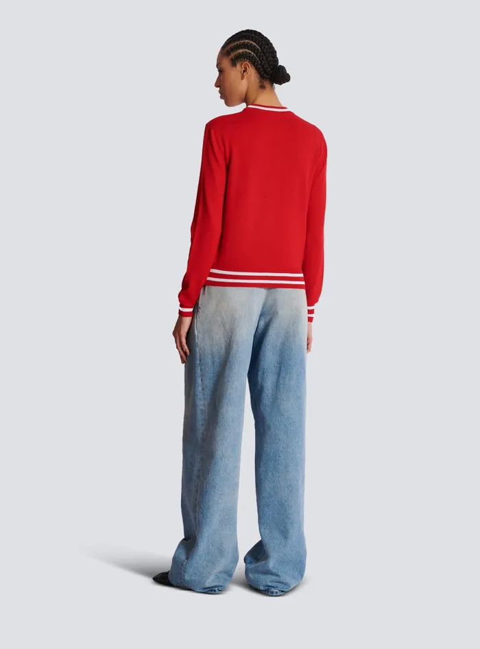 Balmain Wool Strawberry Jumper Red Women Knitwear
