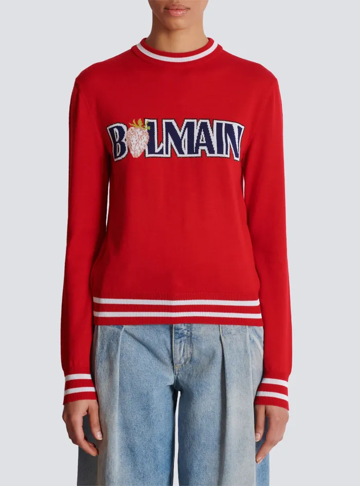 Balmain Wool Strawberry Jumper Red Women Knitwear
