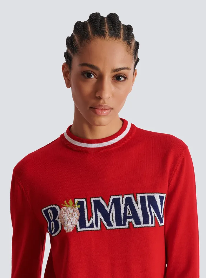 Balmain Wool Strawberry Jumper Red Women Knitwear