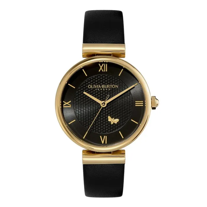Bee Watches Women Olivia Burton 36mm Minima Bee TBar Gold and Black Leather Strap Watch Bee Watches Women Olivia Burton 36mm Minima Bee TBar Gold and Black Leather Strap Watch