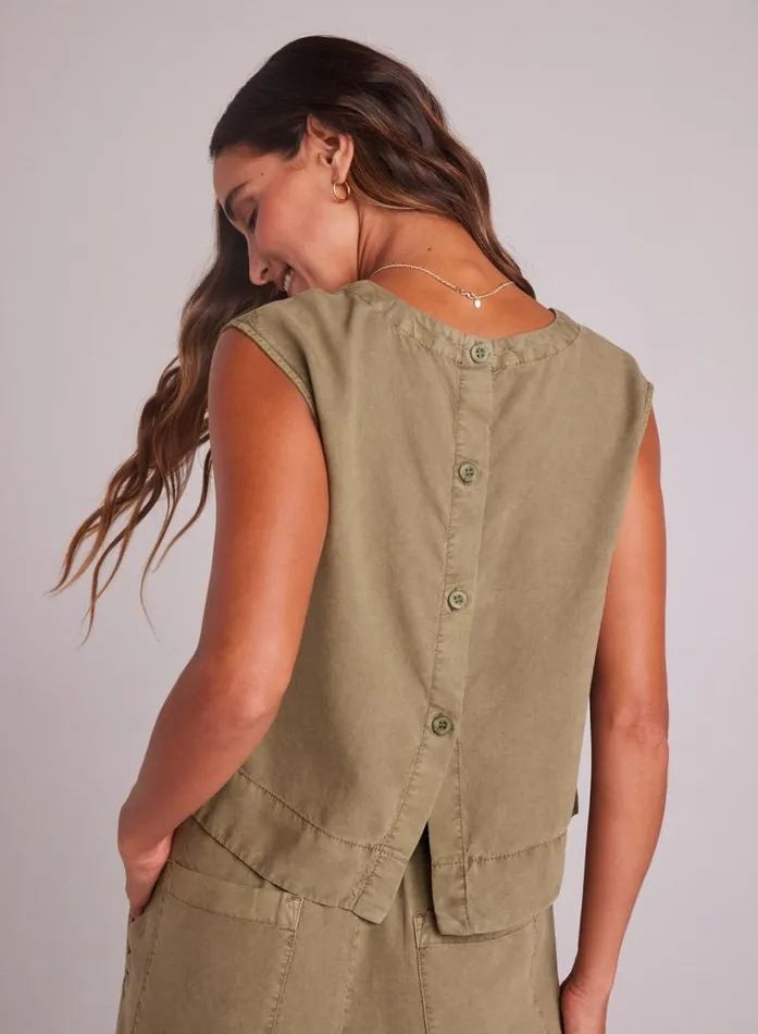 Boxy Button Back Top 8211 French Olive Women Bella Dahl Sleeveless
