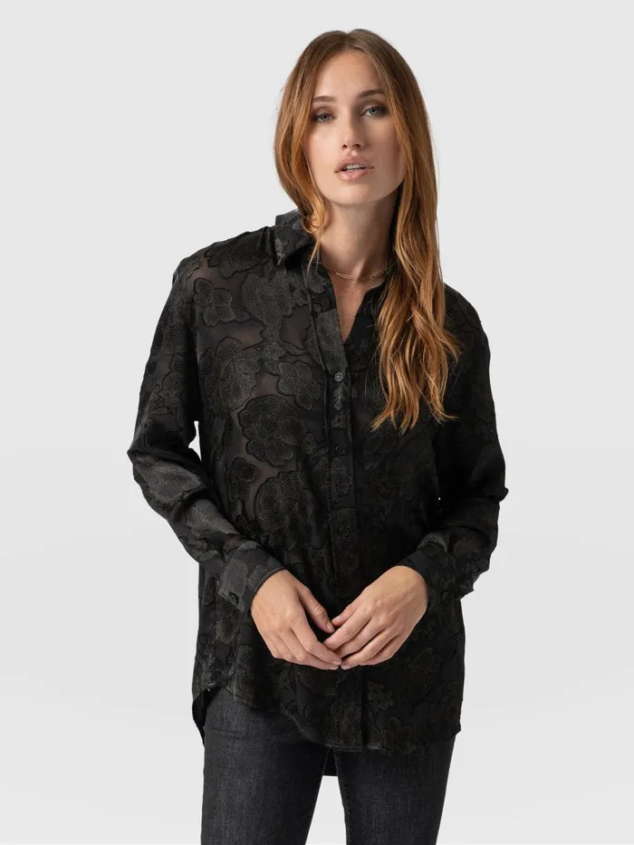 Boyfriend Shirt 8211 Black and Gold Floral Burnout Black and Gold Floral Burnout Women Saint And Sofia Blouses and Shirts Boyfriend Shirt 8211 Black and Gold Floral Burnout Black and Gold Floral Burnout Women Saint And Sofia Blouses and Shirts