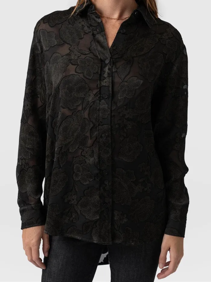 Boyfriend Shirt 8211 Black and Gold Floral Burnout Black and Gold Floral Burnout Women Saint And Sofia Blouses and Shirts
