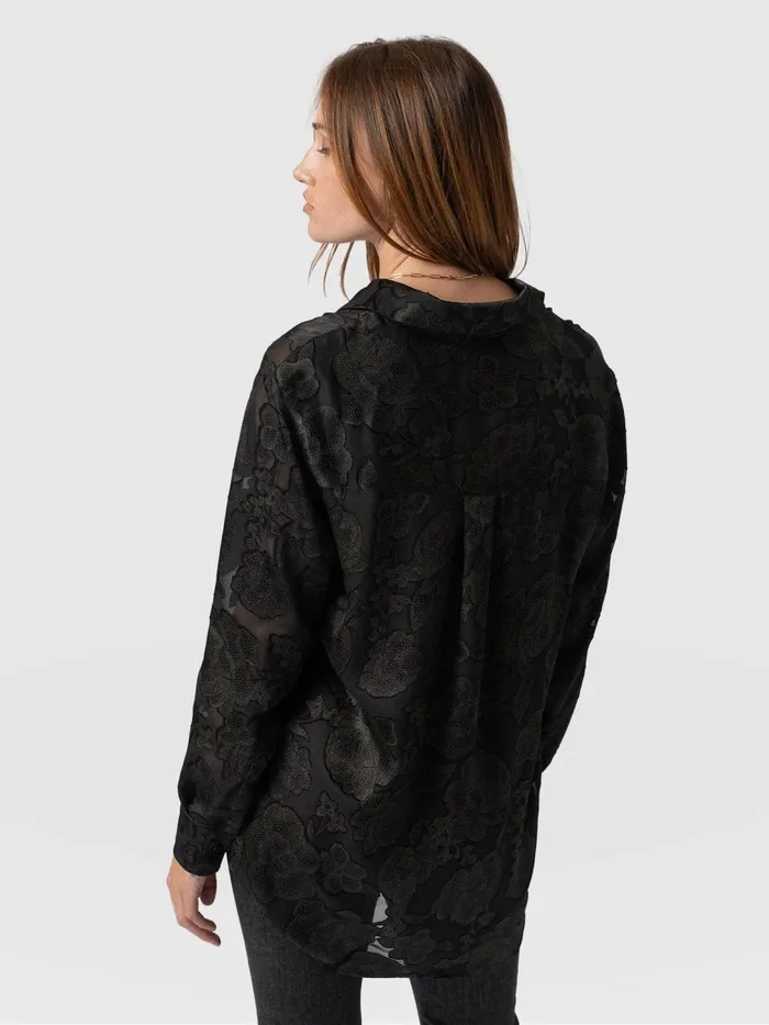 Boyfriend Shirt 8211 Black and Gold Floral Burnout Black and Gold Floral Burnout Women Saint And Sofia Blouses and Shirts