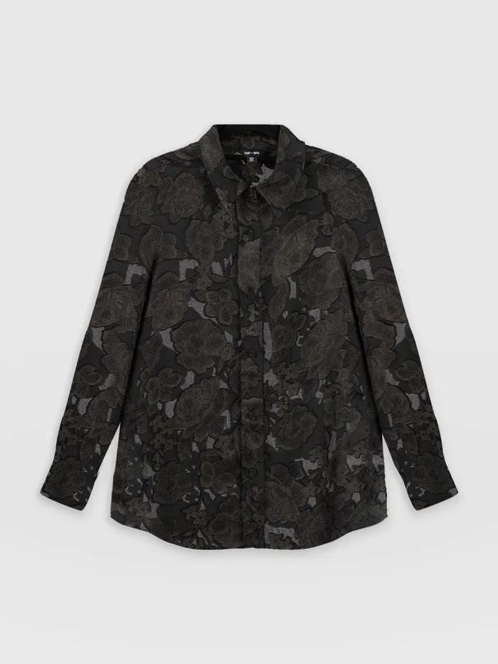 Boyfriend Shirt 8211 Black and Gold Floral Burnout Black and Gold Floral Burnout Women Saint And Sofia Blouses and Shirts
