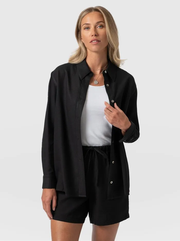 Boyfriend Shirt 8211 Black Linen Black Linen Women Saint And Sofia Blouses and Shirts Boyfriend Shirt 8211 Black Linen Black Linen Women Saint And Sofia Blouses and Shirts