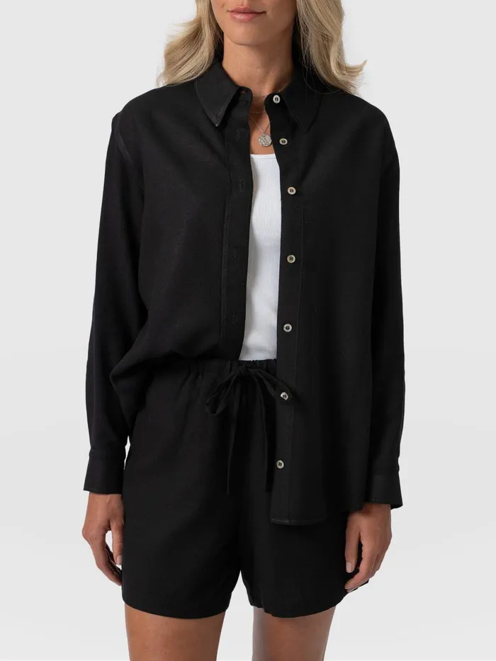 Boyfriend Shirt 8211 Black Linen Black Linen Women Saint And Sofia Blouses and Shirts