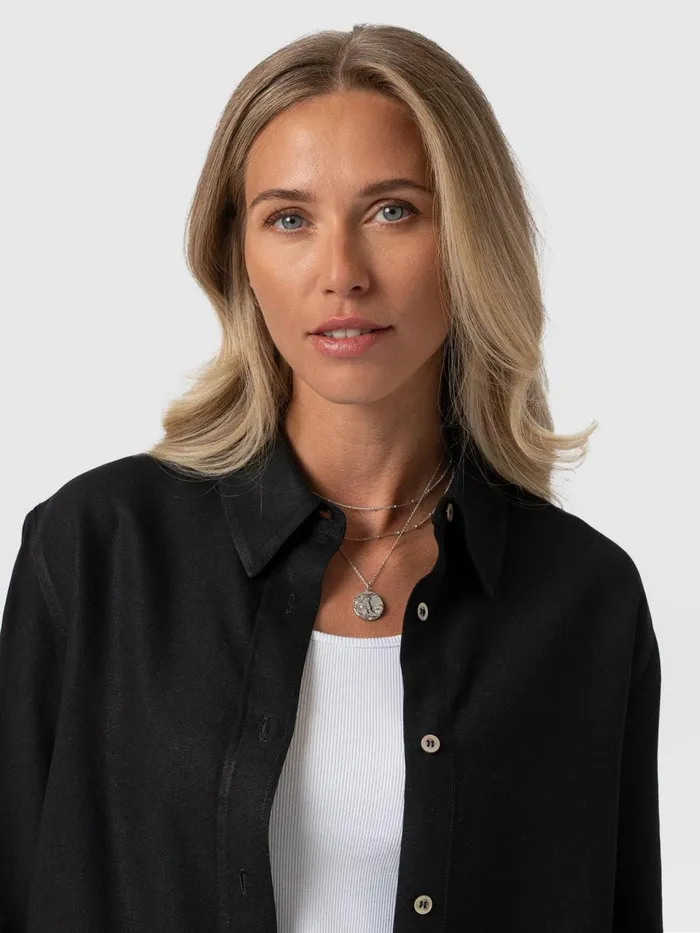 Boyfriend Shirt 8211 Black Linen Black Linen Women Saint And Sofia Blouses and Shirts