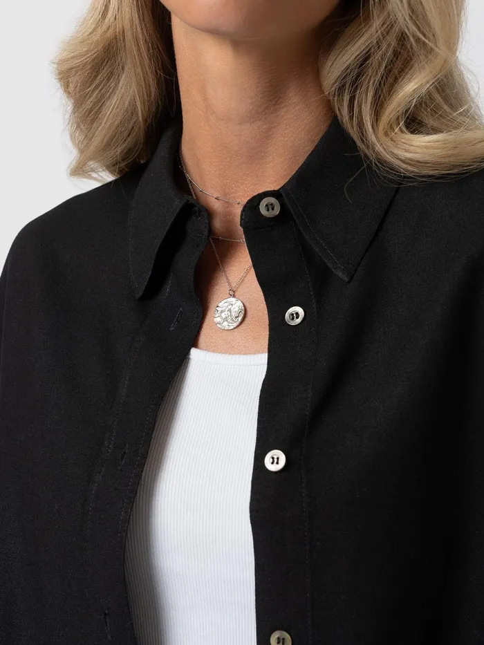 Boyfriend Shirt 8211 Black Linen Black Linen Women Saint And Sofia Blouses and Shirts