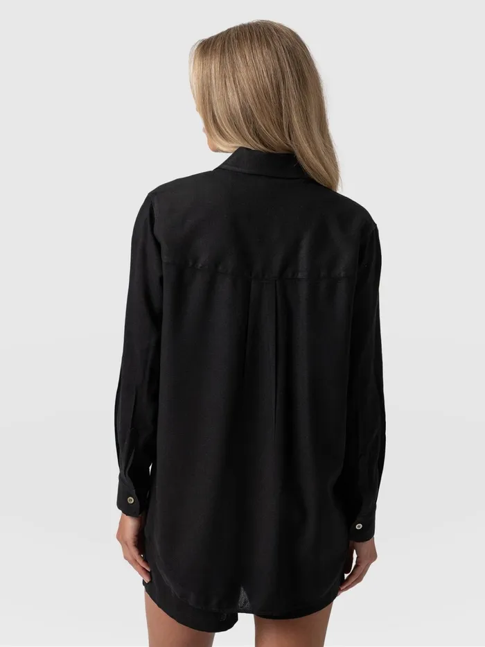 Boyfriend Shirt 8211 Black Linen Black Linen Women Saint And Sofia Blouses and Shirts