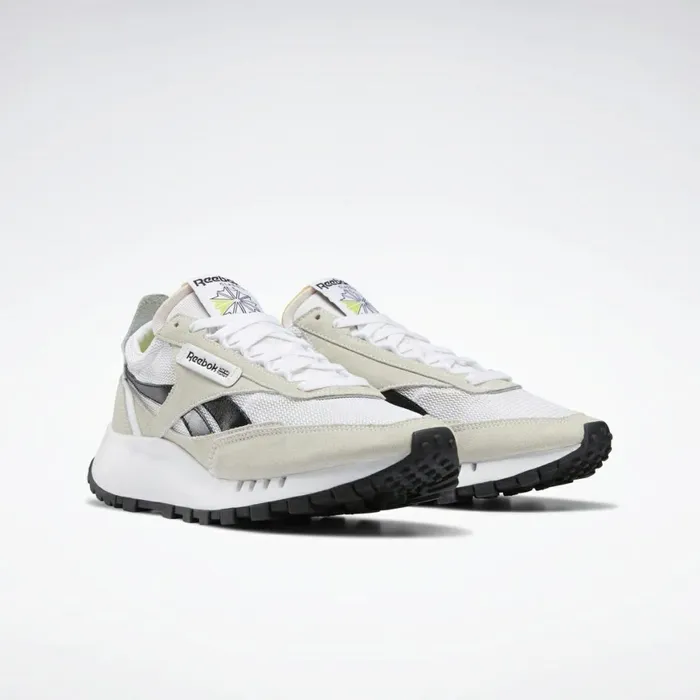 Casual Shoes MensWomens Reebok Classic Leather Legacy Shoes Ftwr White Core Black Acid Yellow