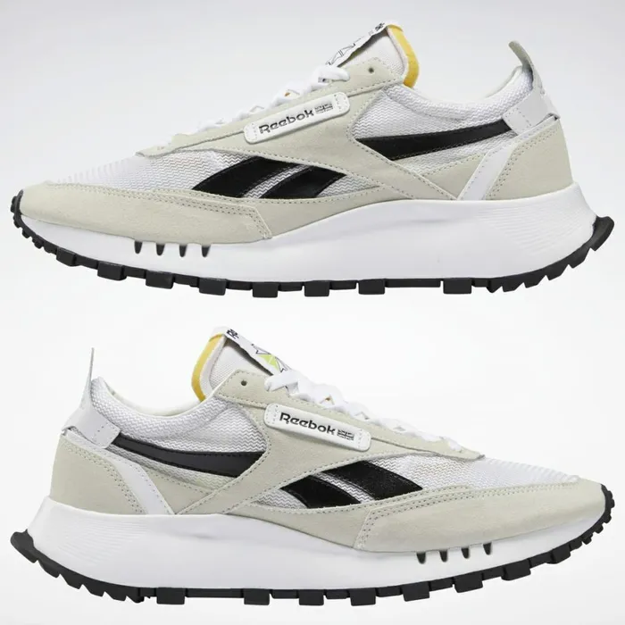 Casual Shoes MensWomens Reebok Classic Leather Legacy Shoes Ftwr White Core Black Acid Yellow