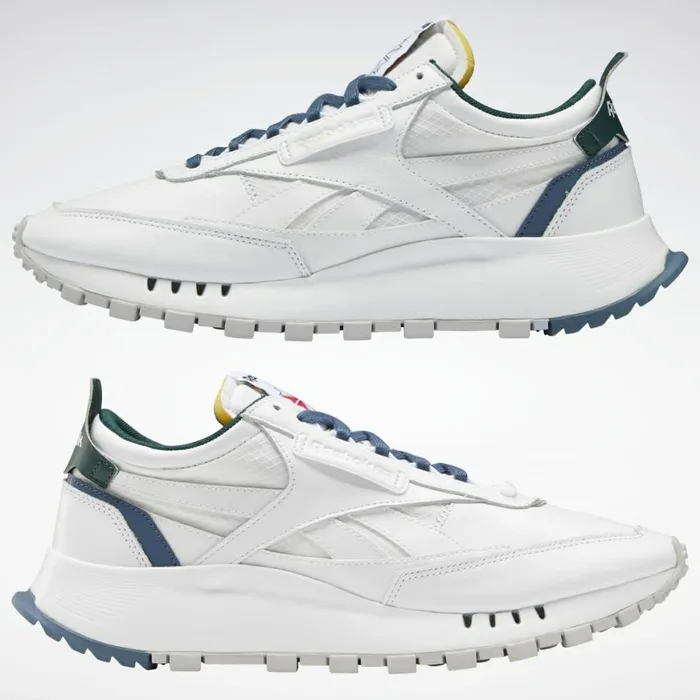Casual Shoes MensWomens Reebok Classic Leather Legacy Shoes White Brave Blue Forest Green