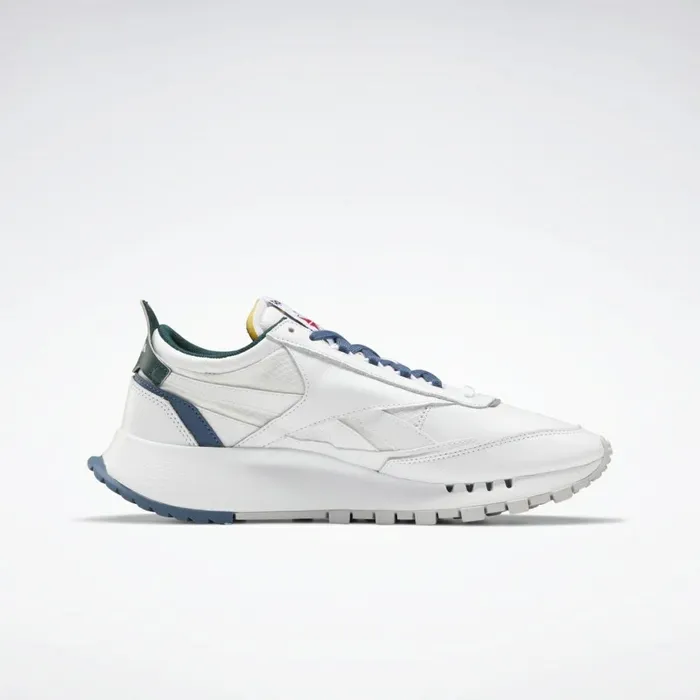 Casual Shoes MensWomens Reebok Classic Leather Legacy Shoes White Brave Blue Forest Green