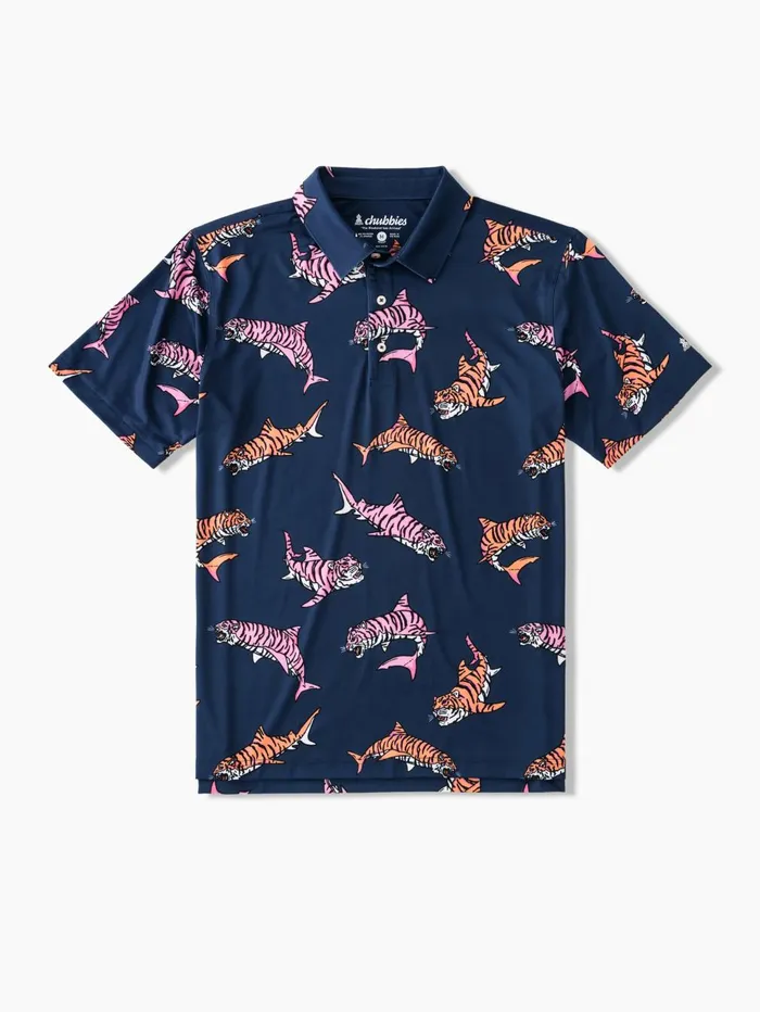 Chubbies Polos Men The King Of The Sea Navy Tiger Shark