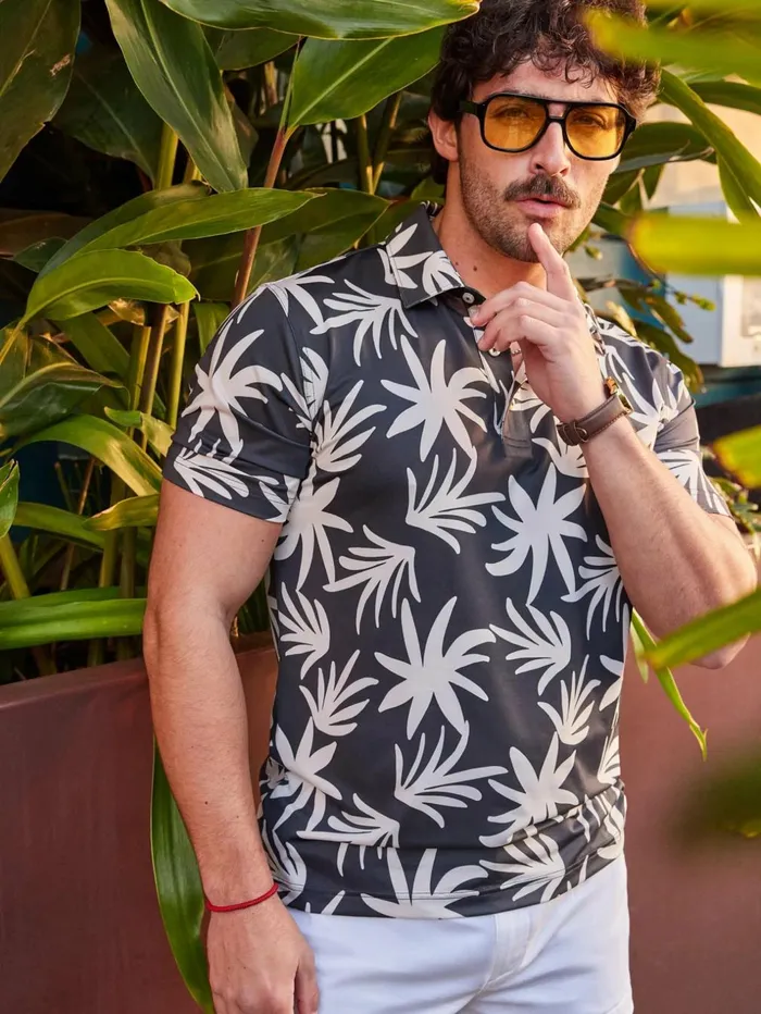Chubbies Polos Men The Party Time Floral Black Abstract Floral
