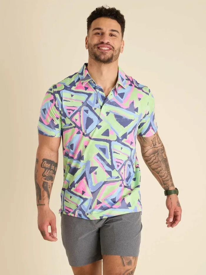 Chubbies Polos Men The Retro Exploding Nacho Green Abstract Triangle