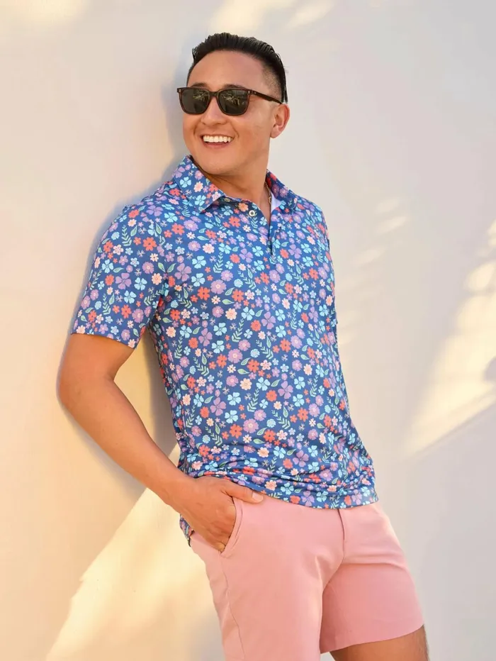 Chubbies Polos Men The Spring Pedal Dusty Blue Floral