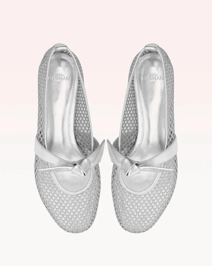 Clarita Ballerina Mesh Silver Silver Women Alexandre Birman Flats