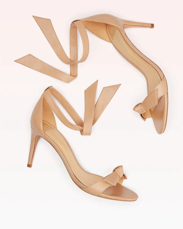 Clarita Bow Tie Mid Heel Sandal In Nappa Leather Alexandre Birman Beige Women Alexandre Birman Sandals